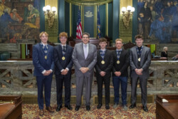 I hosted several PIAA 2A state champions from Bishop McDevitt High School – Boys’ Swim Team Gold Medalists in the 200 Free Relay and 400 Free Relay, as well as 285 lb. wrestling champion Riley Robell. Bishop Gainer of the Harrisburg Diocese was on hand for the recognition, serving as the Senate’s guest chaplain and offering the session’s opening prayer. Congratulations to these Crusaders, and I wish them all continued success!