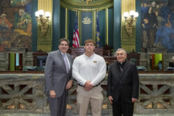 I hosted several PIAA 2A state champions from Bishop McDevitt High School – Boys’ Swim Team Gold Medalists in the 200 Free Relay and 400 Free Relay, as well as 285 lb. wrestling champion Riley Robell. Bishop Gainer of the Harrisburg Diocese was on hand for the recognition, serving as the Senate’s guest chaplain and offering the session’s opening prayer. Congratulations to these Crusaders, and I wish them all continued success!